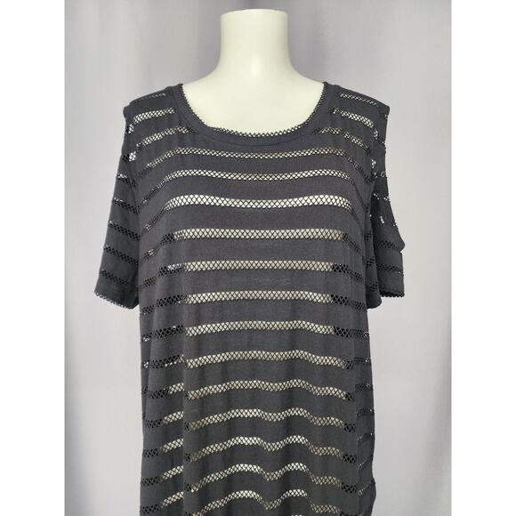 Calvin Klein Swimwear Dress Womens L XL Black Mesh Stripe Sheer Beach Cover Up - Picture 4 of 15